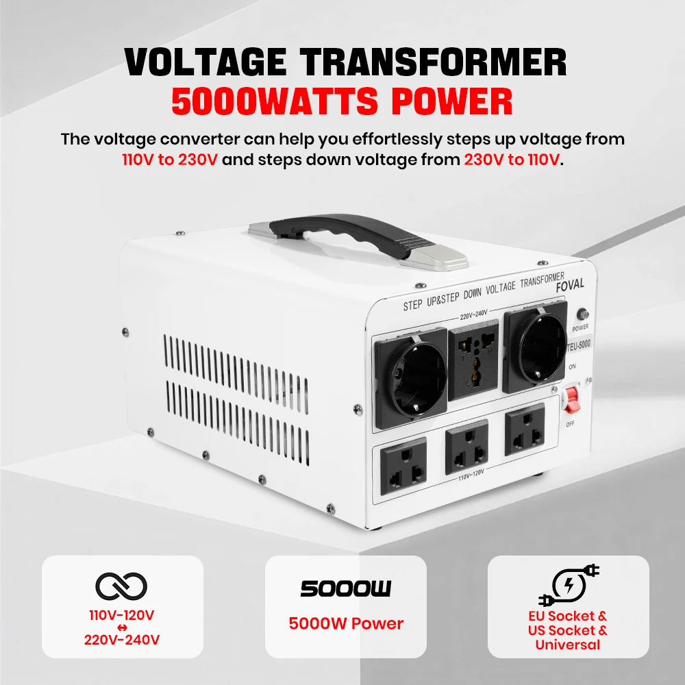 Transformador de voltaje de 600/800/2000/4000/5000W, convertidor de voltaje de CA de 220V a 110V, fuente de alimentación para el hogar, enchufe/transferencia de enchufe de EE. UU./UE/REINO UNIDO/JP