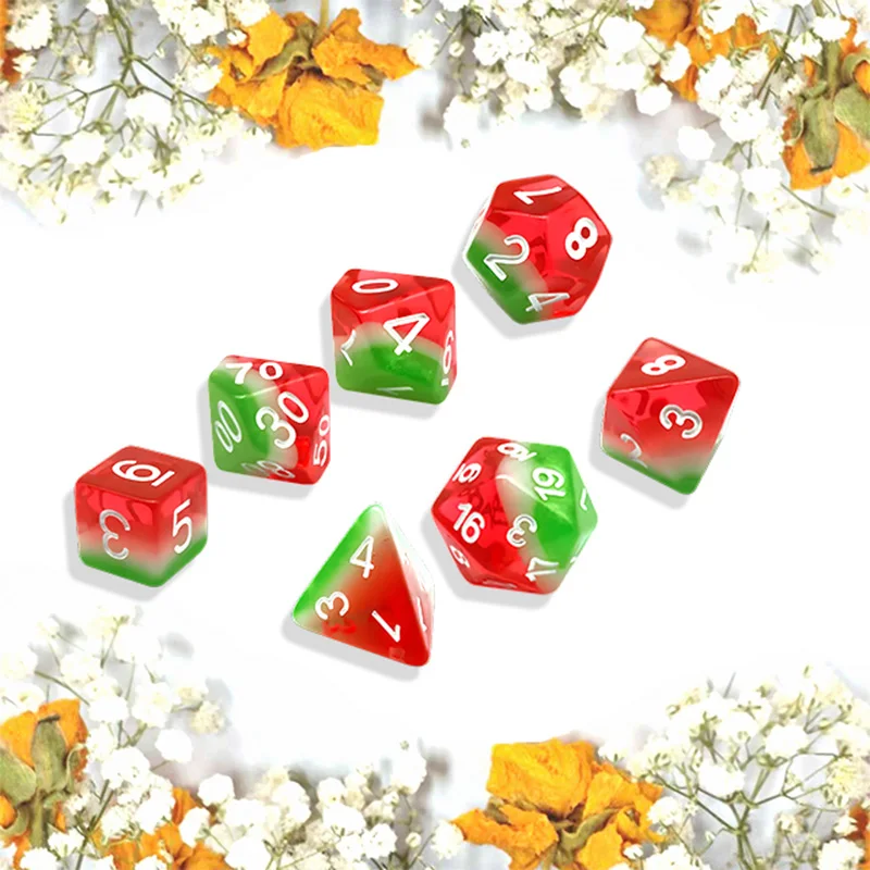 7Pcs/Set D&D Dice Resin Watermelon Polyhedral Dices Set Retro Number Portable Toys DND RPG TRPG Party Board Games Accessories