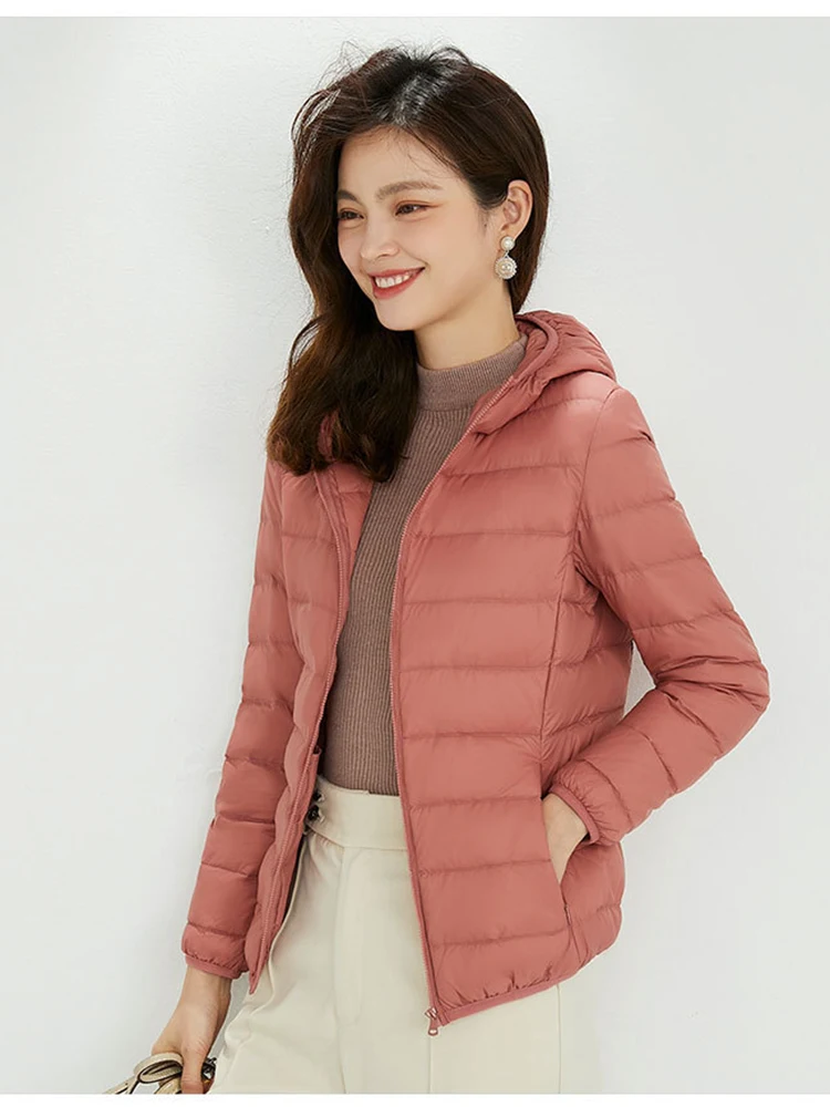 Women\'s Fashionable New Thin Down Jacket with Long Sleeves, Zipper Engine Hooded, Short Coat, cheap shipping cost included