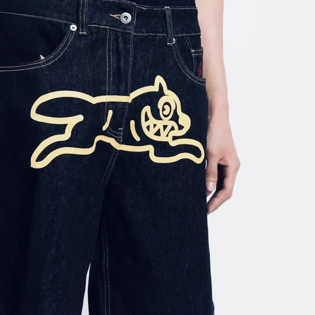 

Harajuku Y2K хип-хоп готические джинсовые шорты с принтом летучей собаки High Street свободные повседневные прямые укороченные джинсы летняя мода