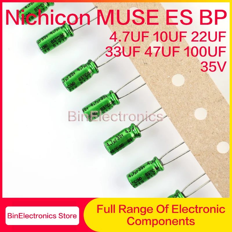 10Pcs 35V10UF Nichicon MUSE BP ES HiFi Audio Capacitor 4.7uf 10uf 470uf 35V Green Electrolytic capacitor Non Polar