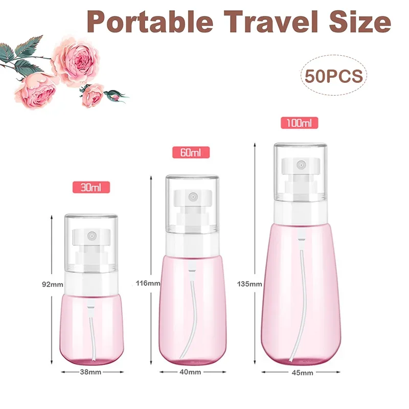 50PCS Lotion Bottles 30/60/100ml Empty Leak Proof Fine Mist Spray Bottles for Perfume Essential Oils Travel Cosmetic Containers