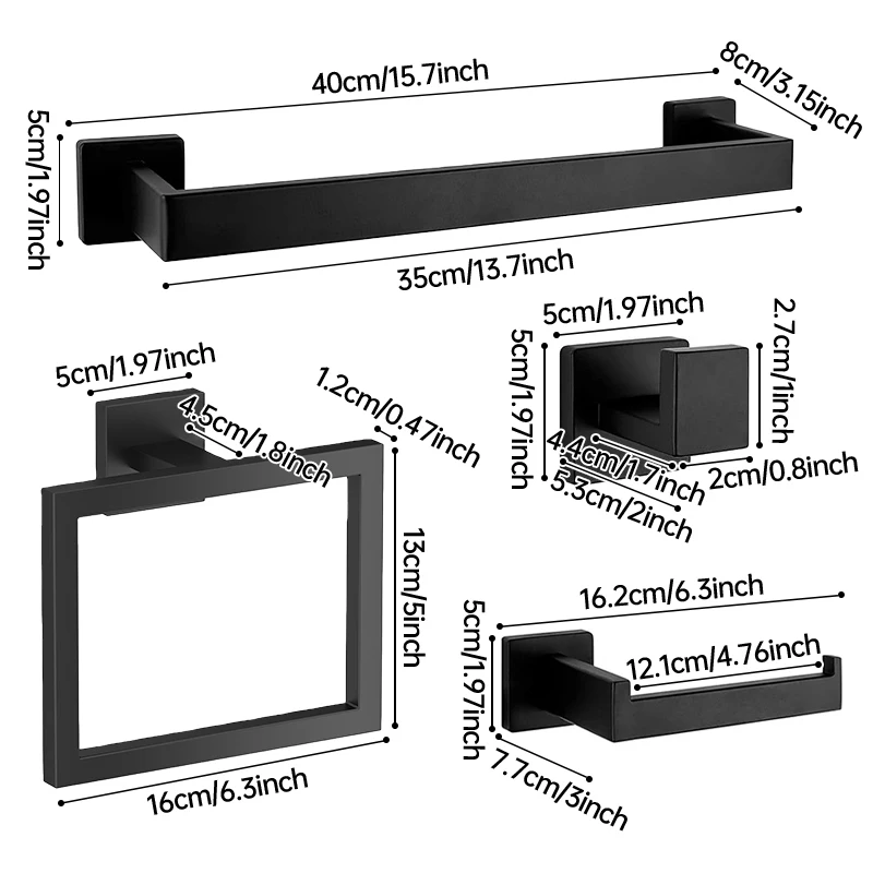 

Stainless Steel Square Tube Towel Ring & Towel Bar Set Wall Mounted Bathroom Hardware, Rustproof, Modern Minimalist Design