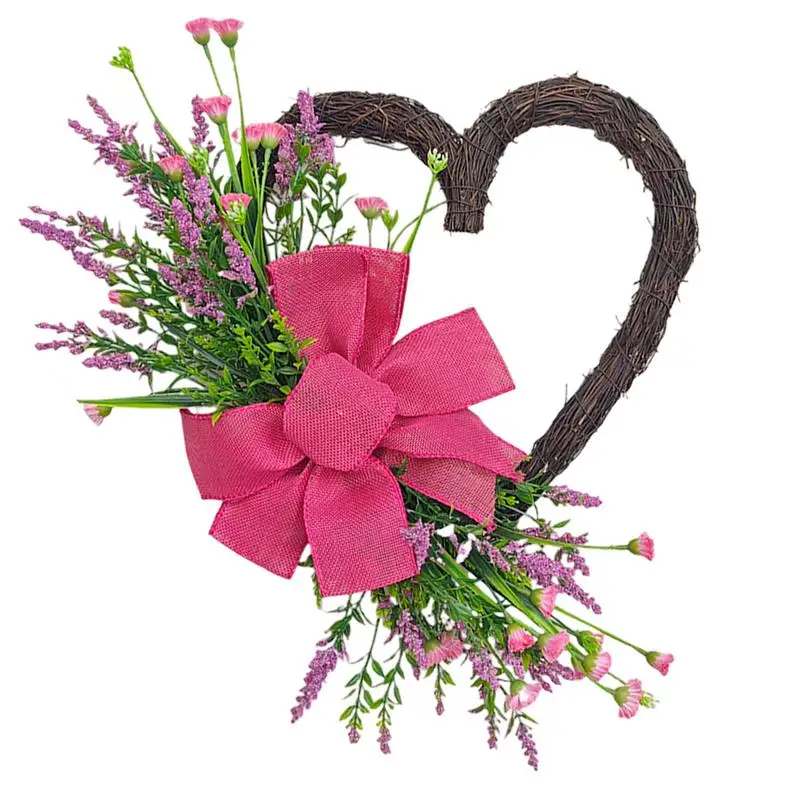 Valentines Day Wreath Heart Shaped Artificial Front Door Love Wreath Heart Vines with Flower Romantic Decor For Wall Window Door