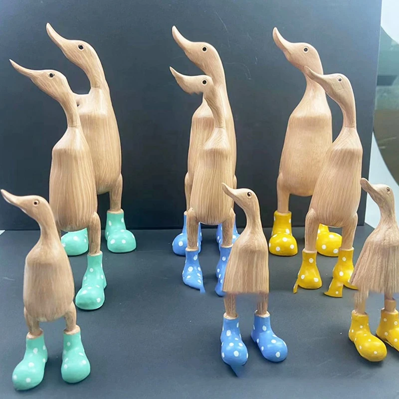 Resin Duck Statue Garden Sculpture Cute Cartoon Ducks Wearing Spotted Wellies Boot Good Luck Figurine Easy Install Blue-L