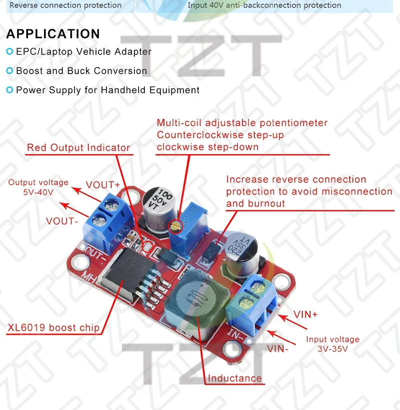 1/3PCS 5A DC-DC Step Up Power Modul Boost Volt Konverter 3,3 V-35V zu 5V 6V 9V 12V 24V XL6019 – Detail 2