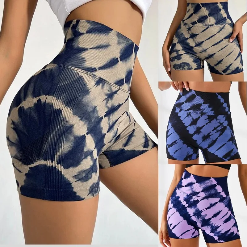 

Animal Traveler Tie Dye Ribbed Workout Shorts for Women Seamless Gym Athletic Yoga High Waist Shorts