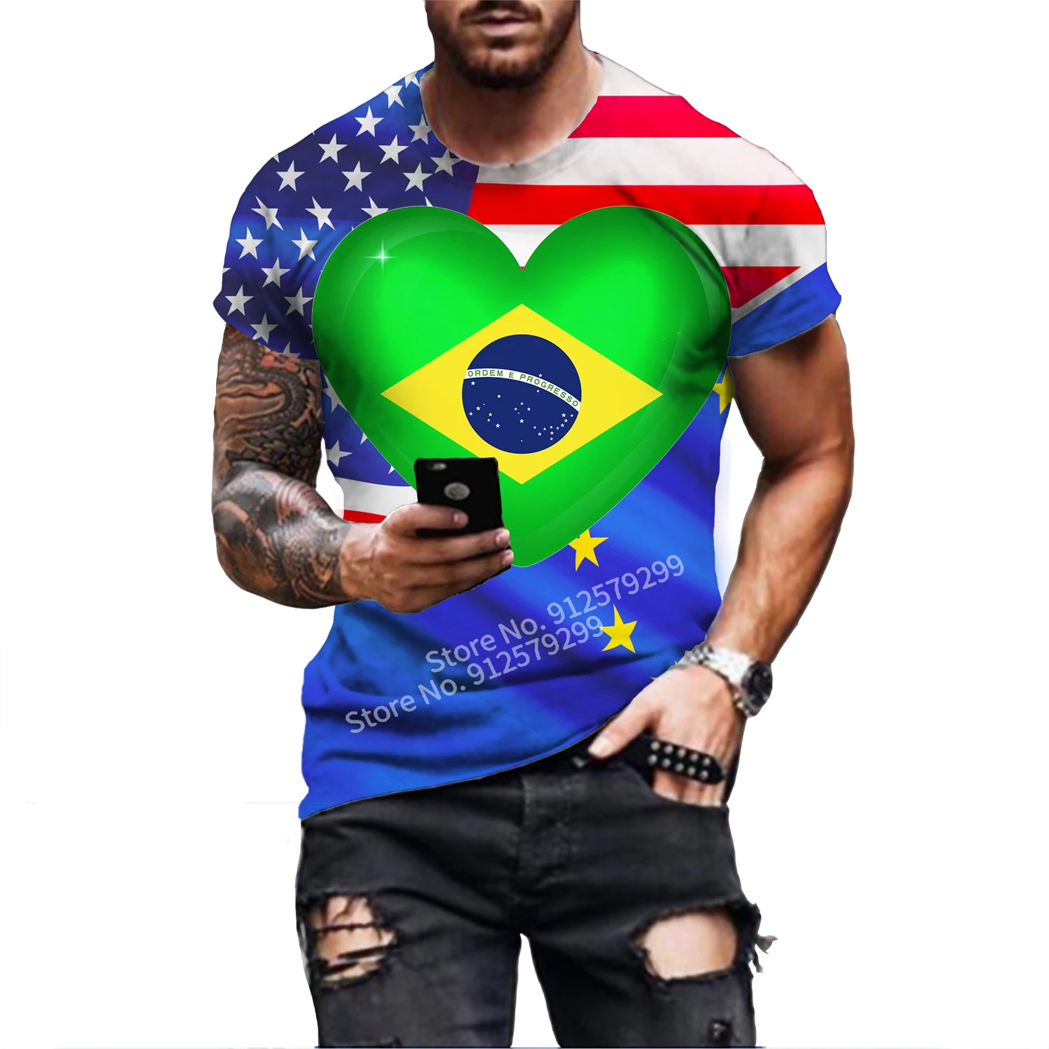 2022 New Fashion American/Brazil Flag 3d T Shirt Men/Women Casual Round Neck Short Sleeve Sports T-shirt