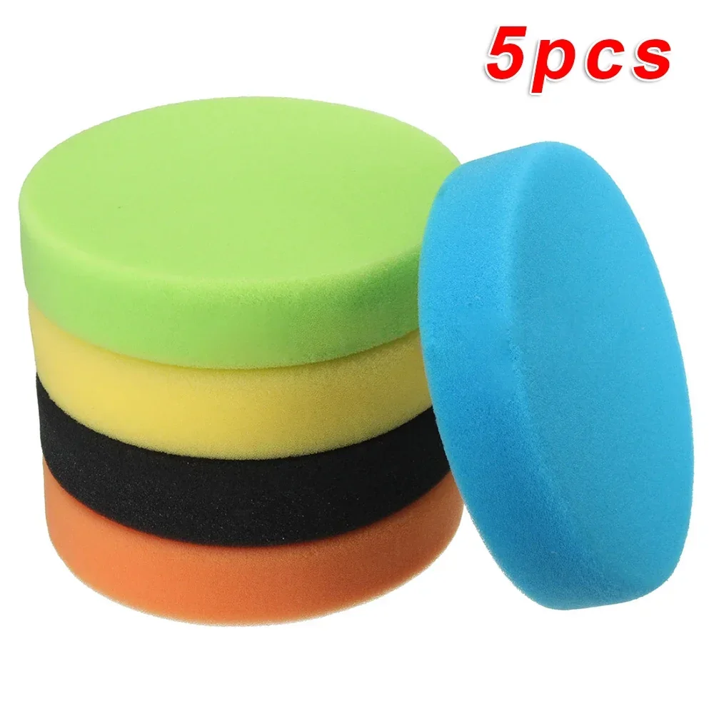 5pcs 5-inch Flat Sponge Buff Buffing For Pads Polishing Kit Car Polisher 125mm Fit For Glass Polishing, Fiberglass Polishing