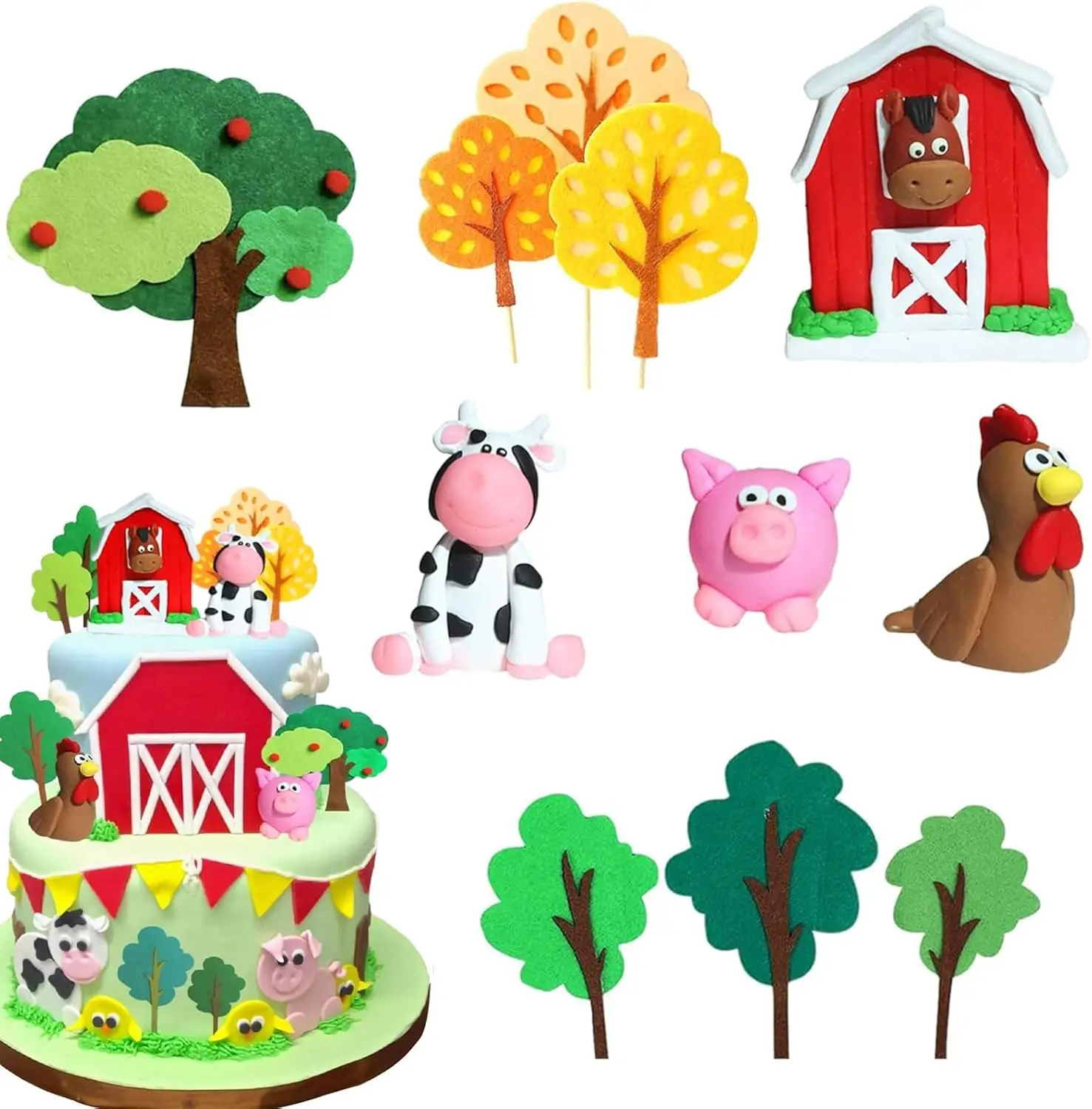 Huisdieren Taartdecoratieset 11-delig Topper voor kindertaartdecoraties, dierenfiguren uit de landelijke omgeving, kinderfeestdecoraties, bakaccessoires, boerderijverjaardagsthema, herbruikbare