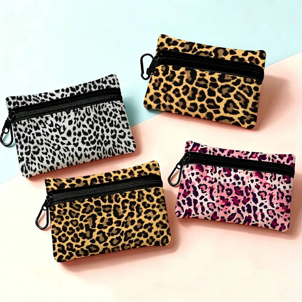 Leopard P-Print Wear-resistant Oxford Cloth Coin Purse Portable Backpack Hanging Card Storage Bag