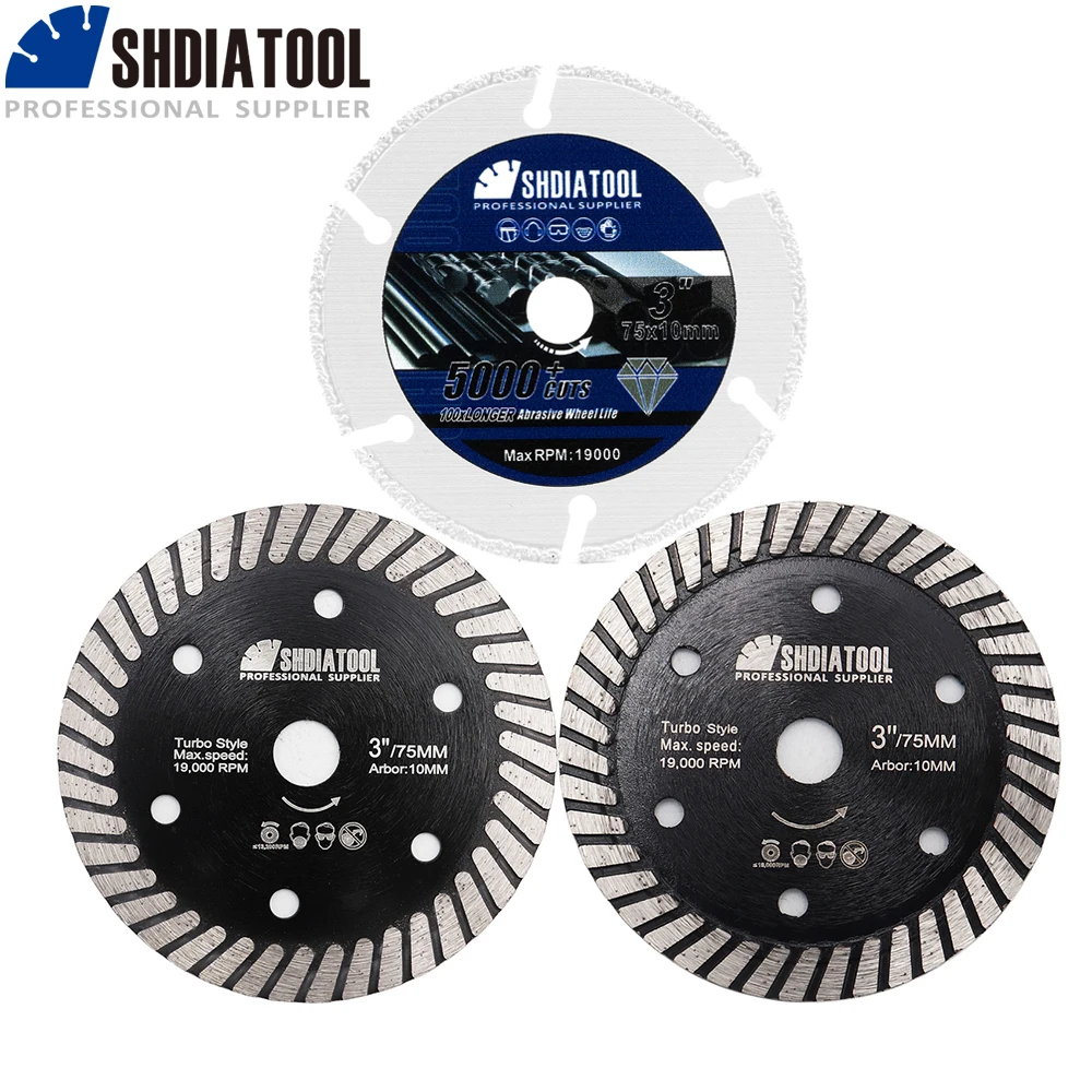 SHDIATOOL 3 "taglierina per lama diamantata disco da taglio Dia75mm piastrelle in granito cemento acciaio Mini smerigliatrice angolare Bore10mm