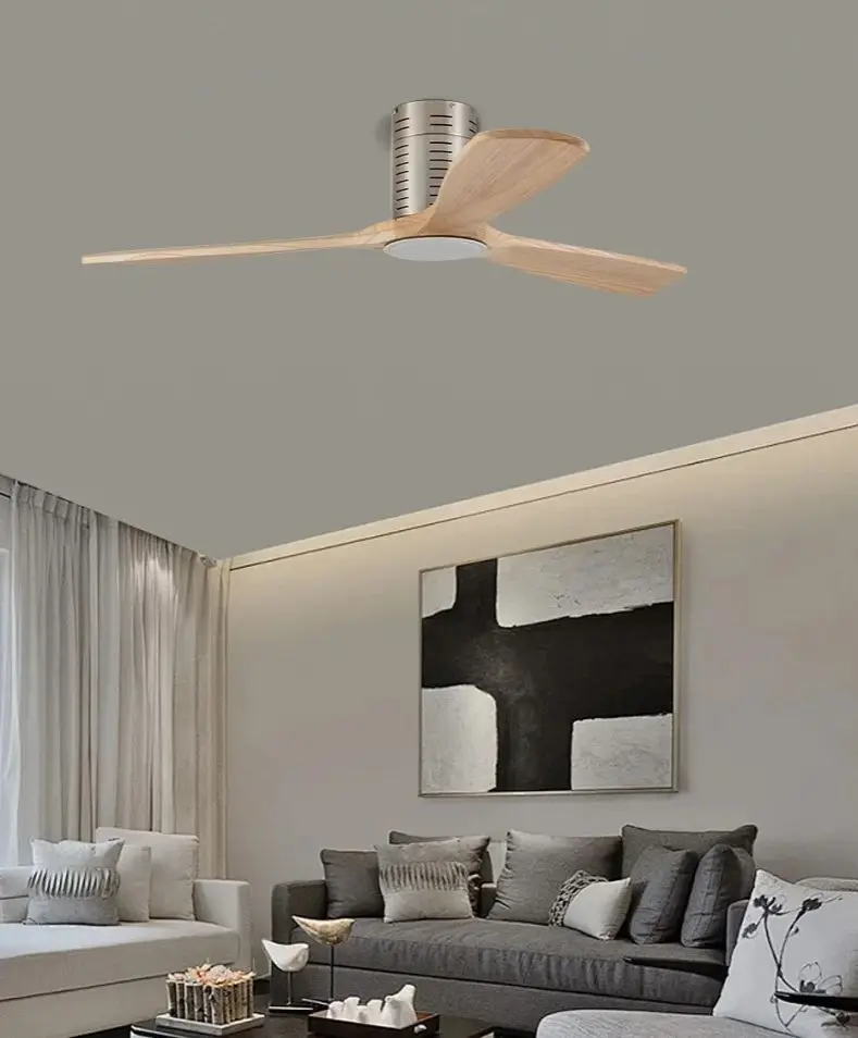 مراوح السقف مع أضواء 52 بوصة مراوح السقف الخشبية الصلبة عن بعد عكسها موتور تيار مباشر مروحة كهربائية غرفة الطعام غرفة نوم داخلي