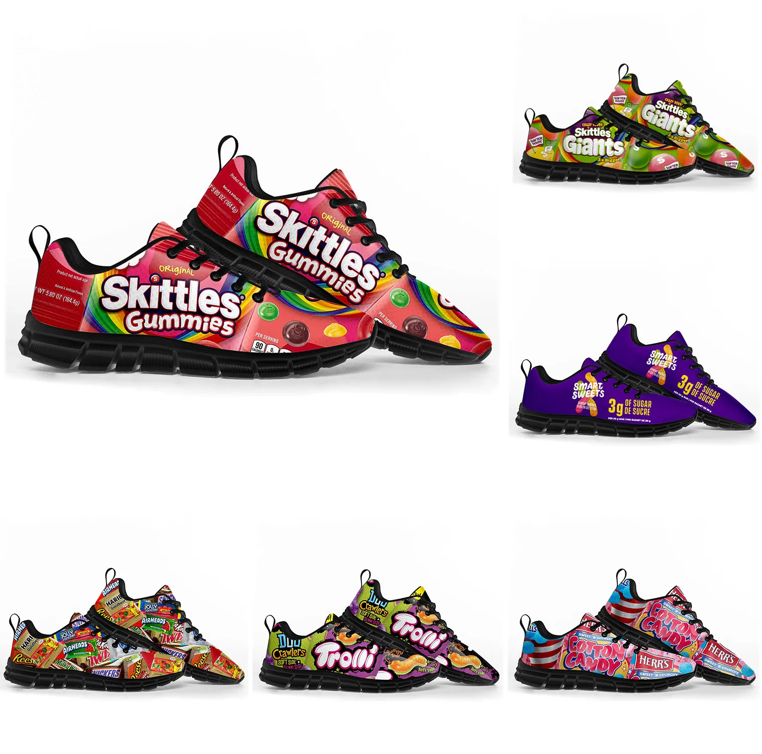 Chaussures de sport drôles Candy Food Snack pour hommes et femmes, baskets personnalisées pour adolescents, chaussures sur mesure pour enfants, chaussures de couple de haute qualité