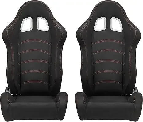 Adjustable Black Suede Red Stitch Racing Seats Universal Auto Part for Automobile Racing Use