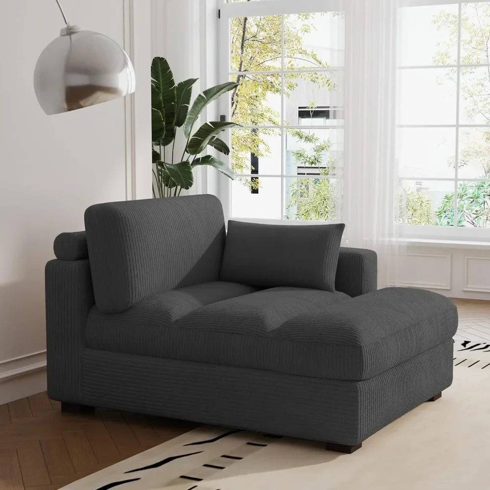 Oversized Chaise Lounge Chair Indoor with Left Armrest & Cushion, Comfy Upholstered Sleeper Sofa [Left Armrest] 1SEAT