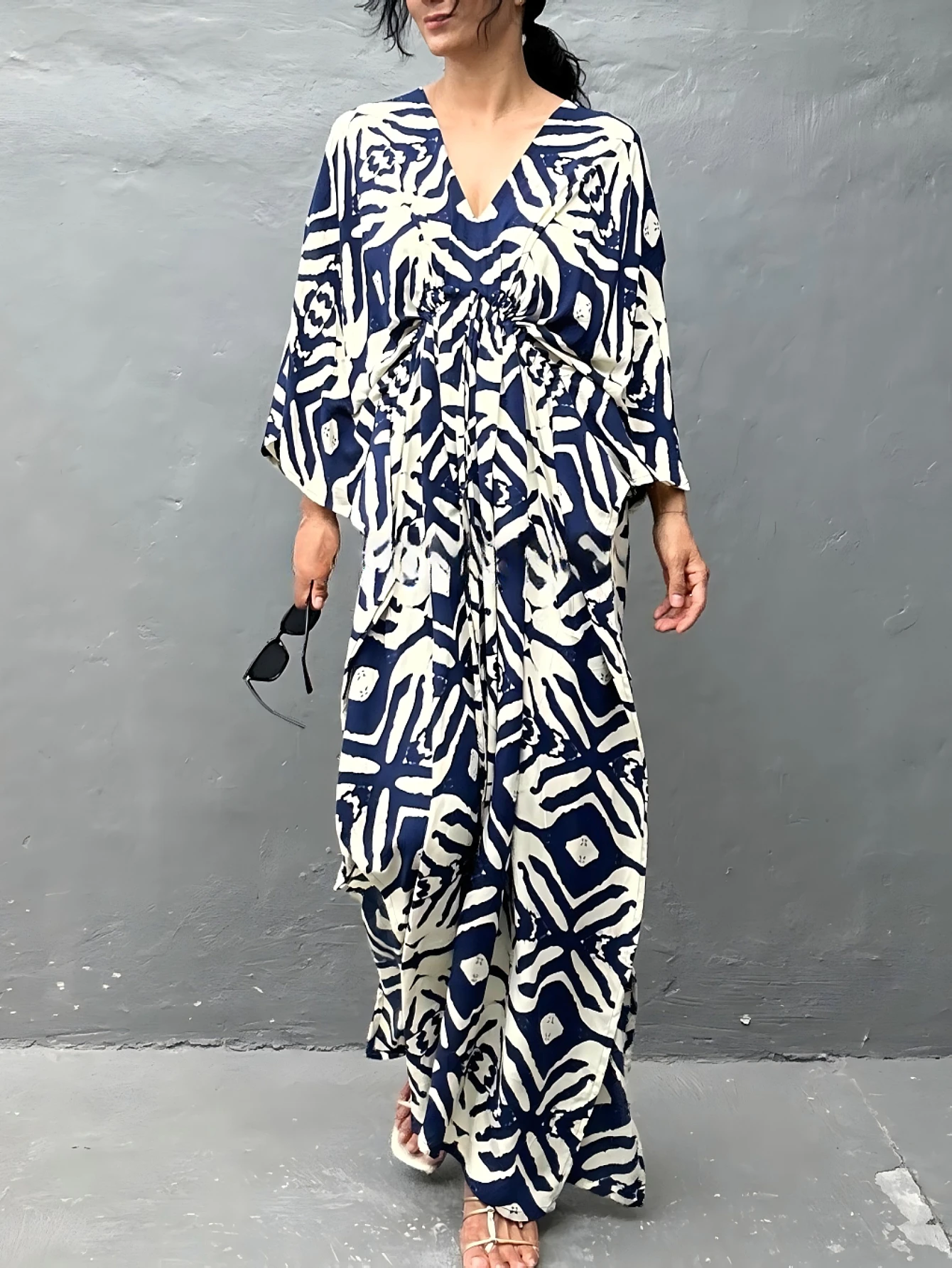 Plus Size Boho Cover Up, Dames Plus Tribal Print Lange Mouw Cover Up Lange Vest