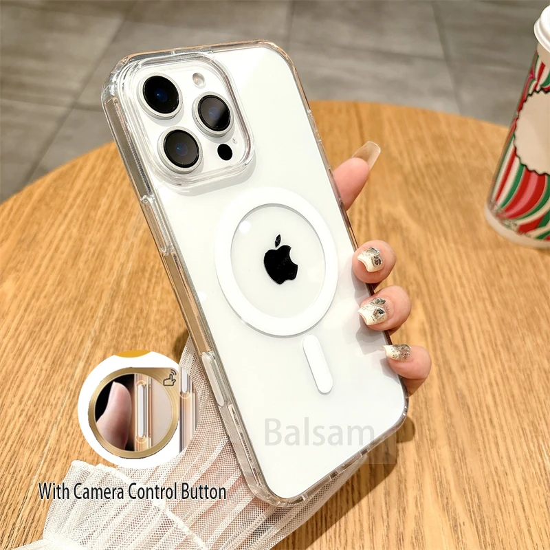 Luxury Clear Magnetic For MagSafe Wireless Charge Camera Control Buttons Case For iPhone 16 Plus 16 Pro Max With Packaging Cover