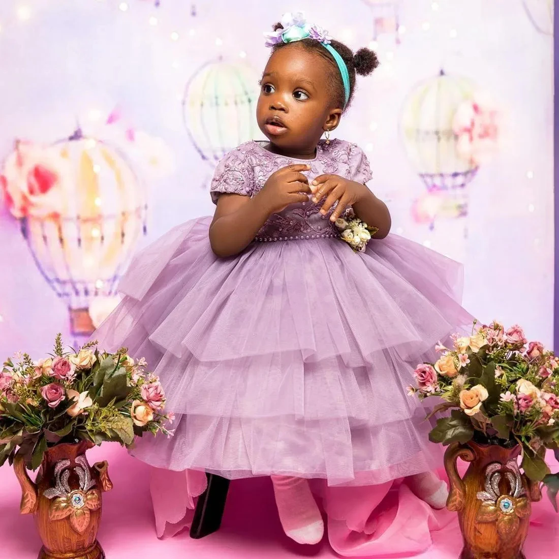 

Dusty Purple Flower Girl Dresses Lace Appliqued Flowergirl Dress Pearls Princess Little Kids Girls Birthday Party Gowns