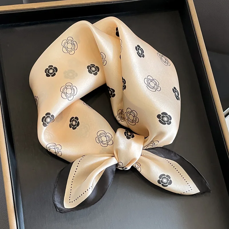 100% Real Silk Scarf Women Small Handkerchiefs Hair Ribbon Headband Neckerchief Female Luxury Brand Design Square Bandana 2023