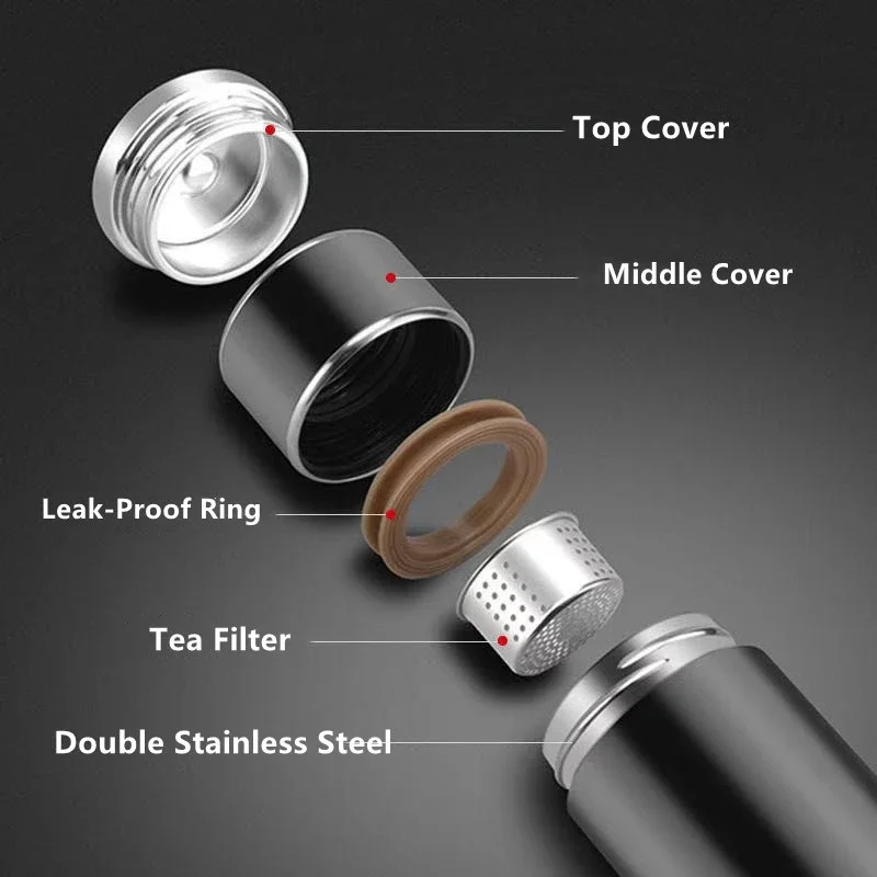 Leak‑Proof 300/400 ML Double‑Wall 304 Stainless Steel Tea Vacuum Flask – Filtered Business‑Style Thermos & Tumbler