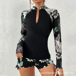 Female Swimsuit With Long Sleeves Swimwear Sports Surfing Tankini Set Beachwear Two-Piece Bathing Suits Pool Women Swimming Suit