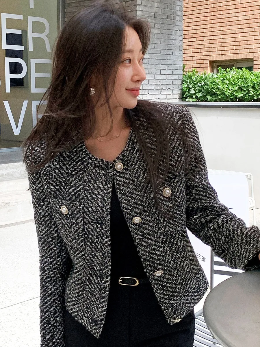 

ort Quilted Woolen Coat for Women Casual High-Quali Slim Fit Autumn Faion Small Fraance Sle Button-Up Top