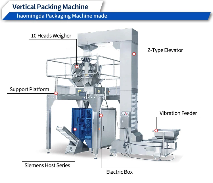 Full Automatic Oat Oatmeal Cereal Grain Granule French Fries Wrapping Weighing Vertical Stand Up Zipper Bag Packaging Machine