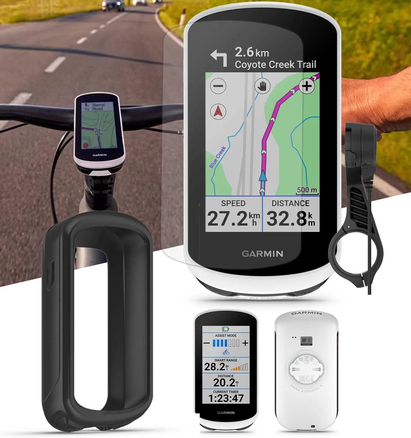 Edge Explore 2 (Power Mount) Bicycle Computer - Touchscreen & Easy to Use Cycling GPS, Maps, & Traffic Updates - Bundle with Pla