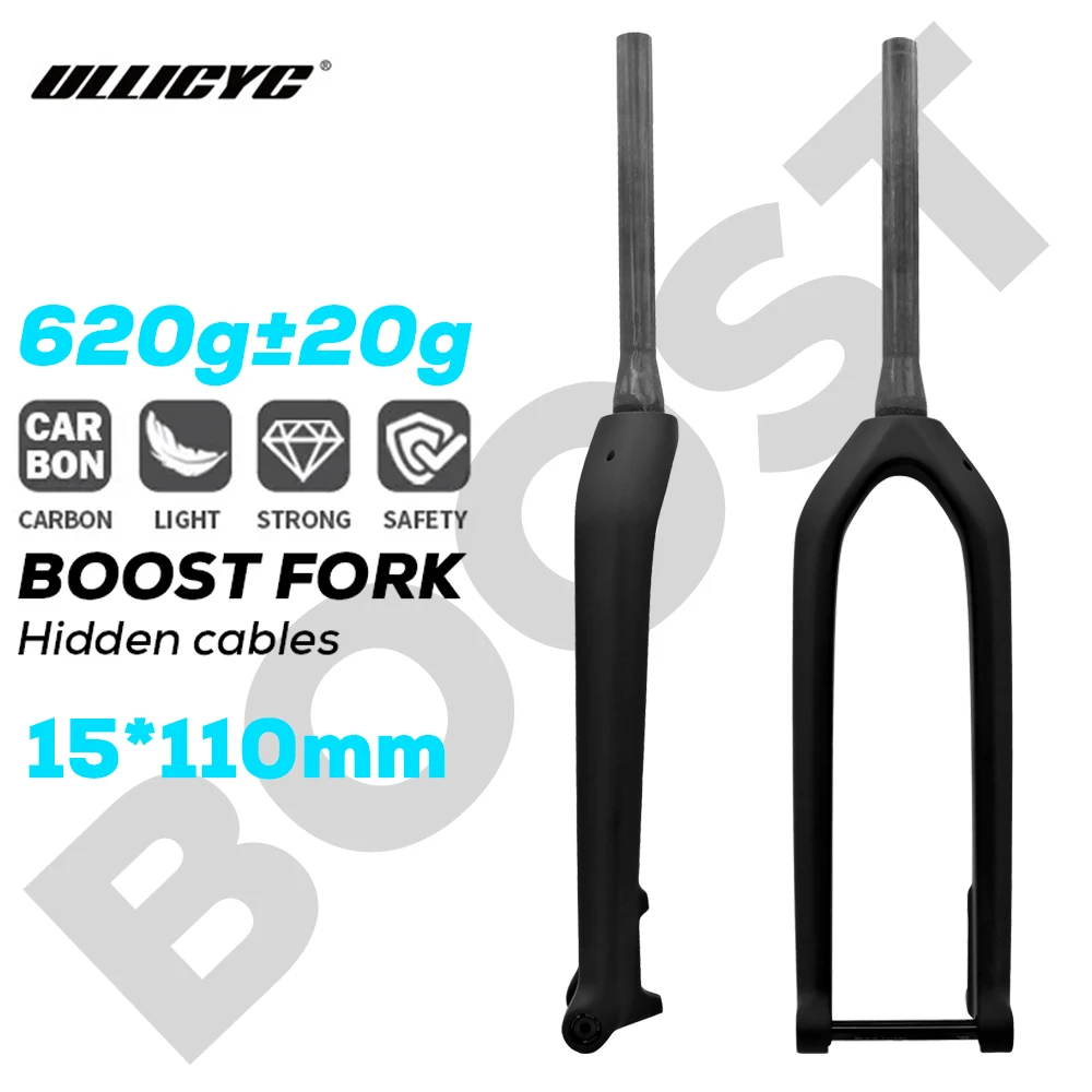 MTB Thru Axle Boost Fork 15*110mm Full Carbon Fiber Bike Front 26/27.5/29 Rigid Bicycle Fork Vertebra Tube Carbon Boo