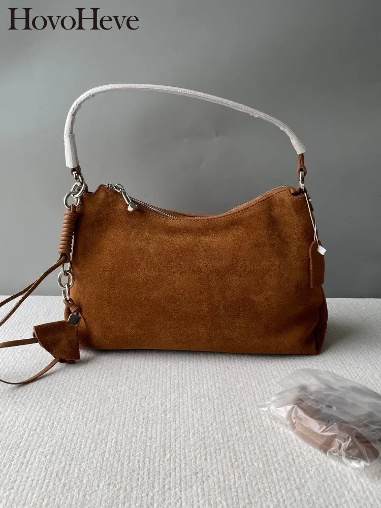 

Винтажная высококачественная женская сумка-подушка из натуральной кожи с кисточками, однотонная замшевая сумка из воловьей кожи на молнии, на одно плечо