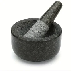 Mortar and Pestle, Polished Granite Mortar and Pestle for Grinding Herbal Crusher, Making Avocado Sauce, Salsa, Pepper,  Crusher
