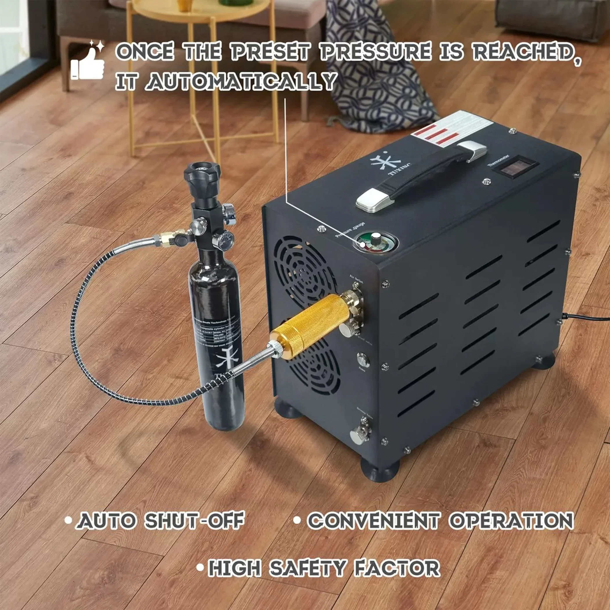 TUXING 4500Psi 300Bar 800W compresseur d'air PCP double cylindre compresseur haute pression arrêt automatique sans huile PCP pistolet à air fusil de plongée