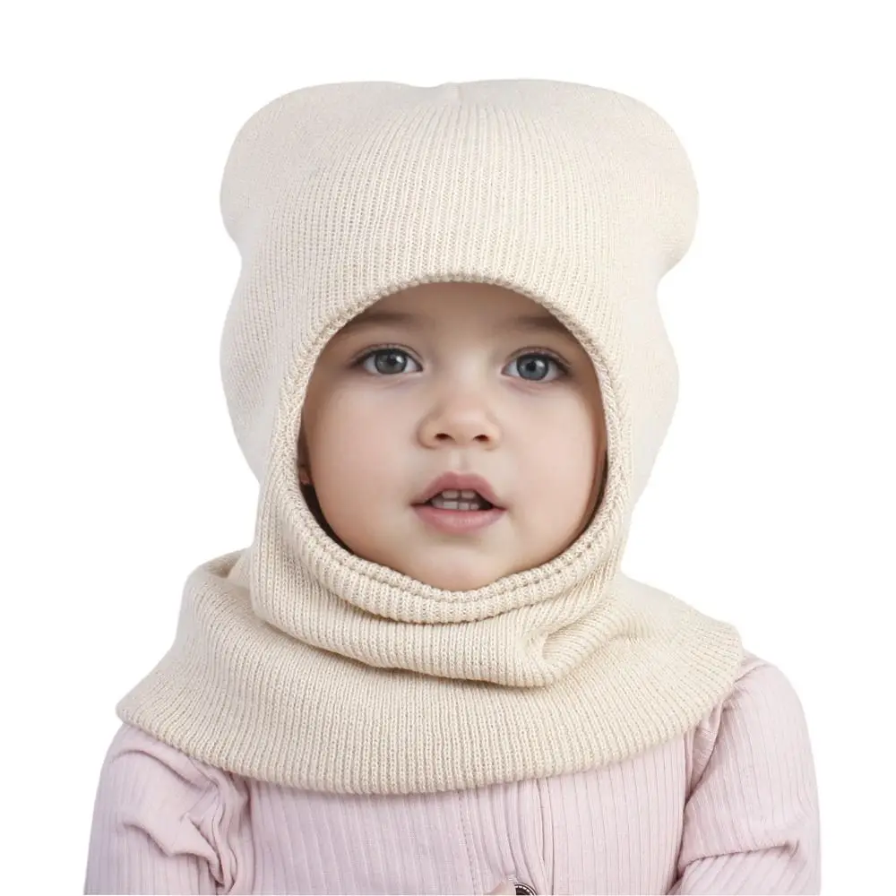 Warmth Hat Scarf One-Piece Baby Knitted Hat Knitted Neck Protection Kids Bonnet Windproof Collar Baby Cap Outdoor