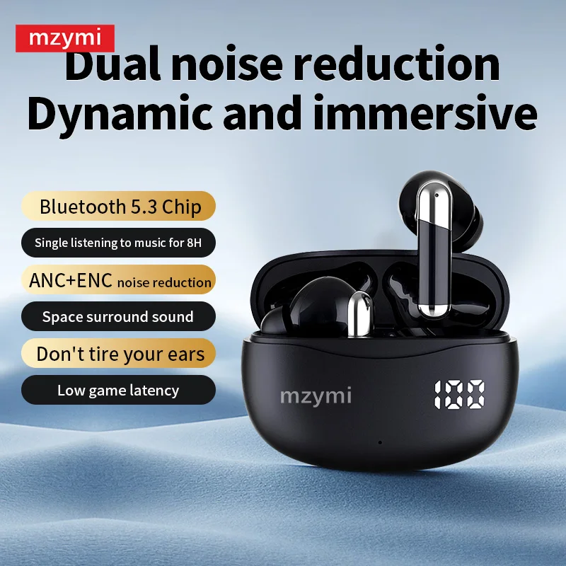 Mzymi E3B TWS auriculares Bluetooth cancelación activa de ruido auriculares inalámbricos ANC + ENC auriculares micrófono incorporado para XIAOMI Android iOS