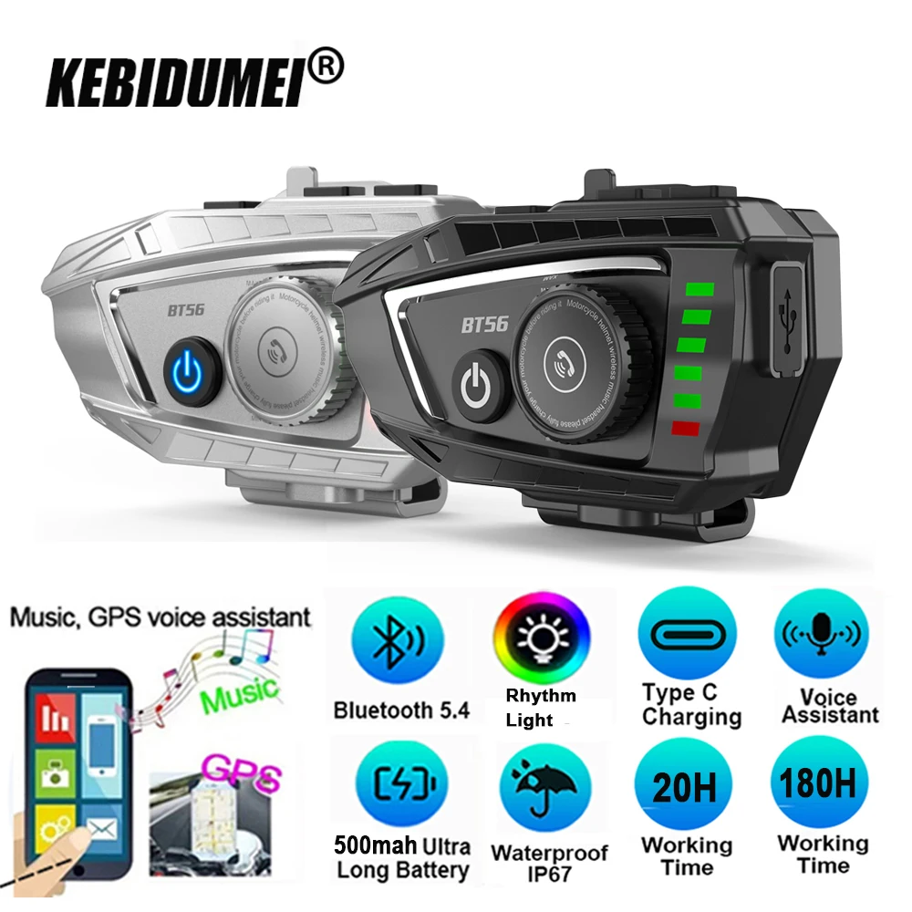 

Motorcycle Helmet Headset Bluetooth 5.4 Earphone Stereo IP67 Waterproof Voice Assistant Handsfree Call with Music Rhythm Light