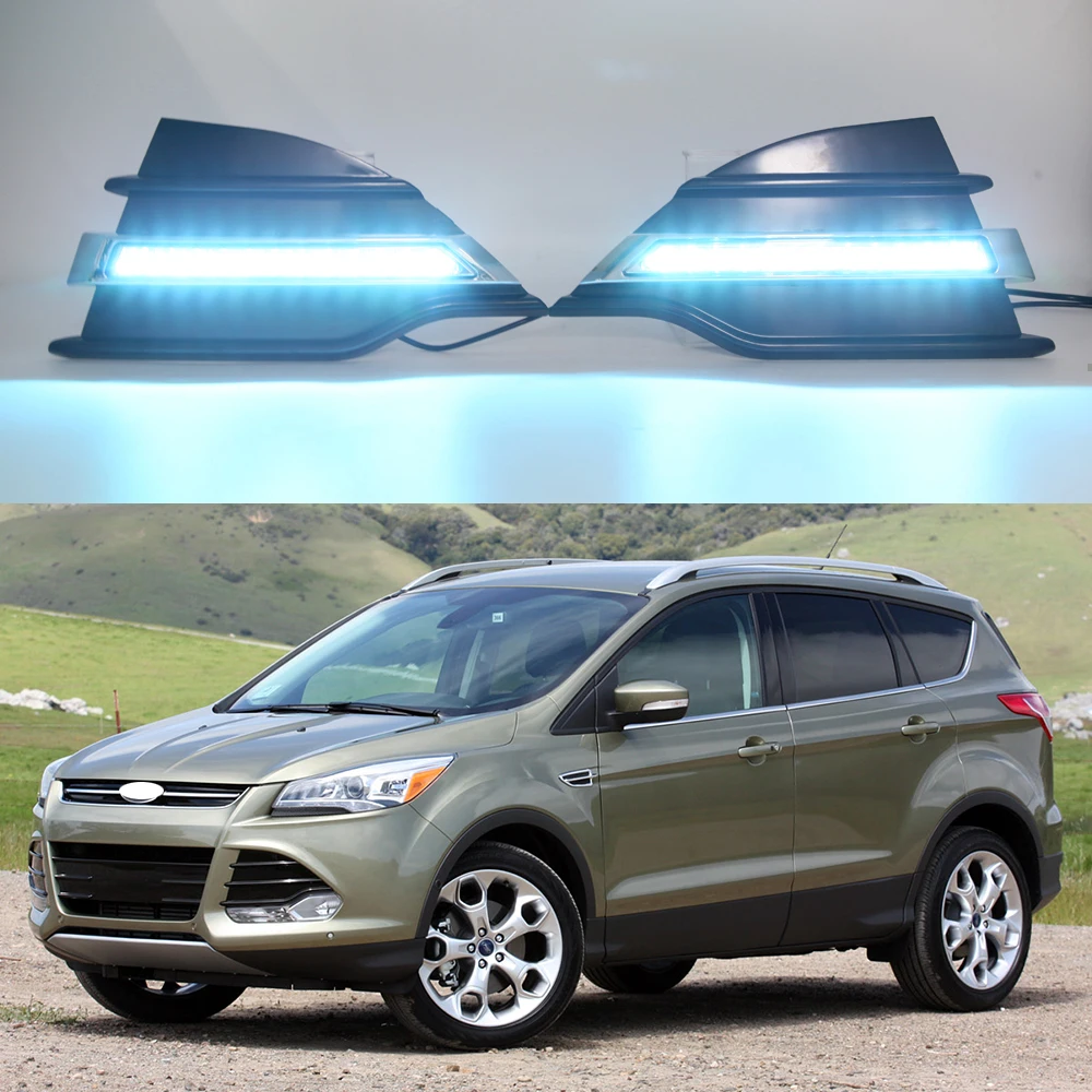 

LED DRL Car Daytime Running Light Front Driving Fog Lamps Assembly with Turn Signal Accessories For Ford Kuga 2013 2014 2016