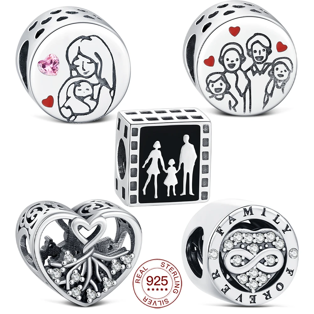 Muttertags-Charm aus 925er-Sterlingsilber, modischer Original-Schmuck, Liebes-Mutter-Herz-Perle, glücklicher Familien-Anhänger, elegantes Geschenk für Mama