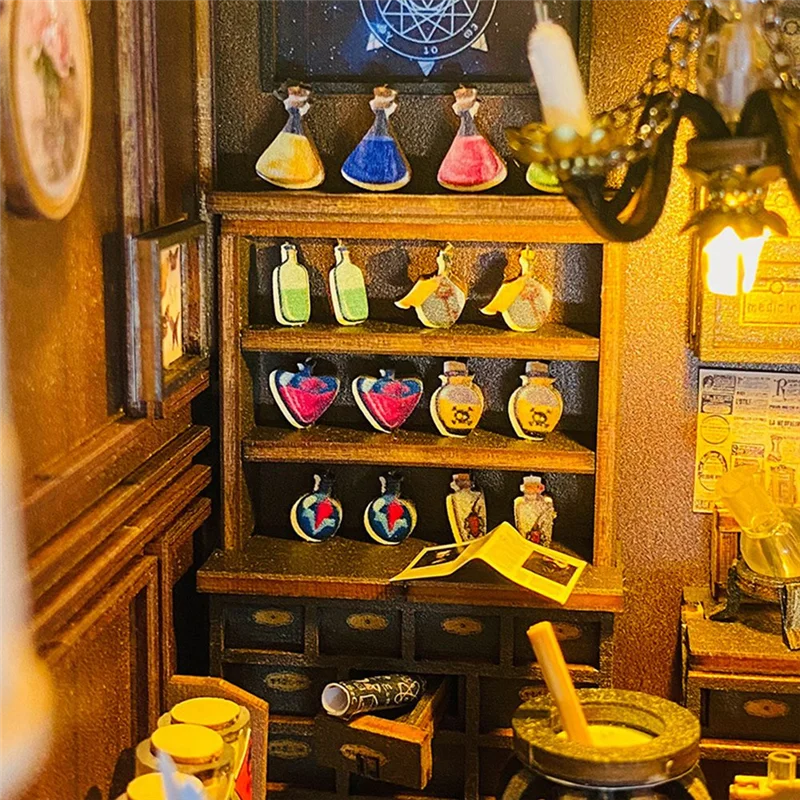 A49K-DIY Book Nook Kit บ้านไม้ 3D ปริศนาประกอบชุดก่อสร้างชั้นวางหนังสือใส่ตกแต่ง