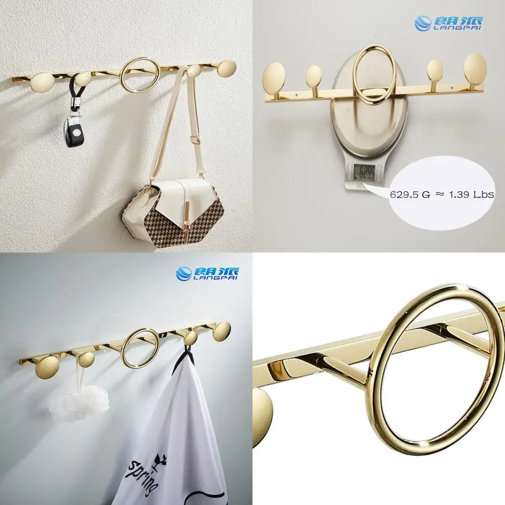 

Modern Wall-Mounted Brass Gold Coat Rack with Creative Hooks for Entryway and Storage