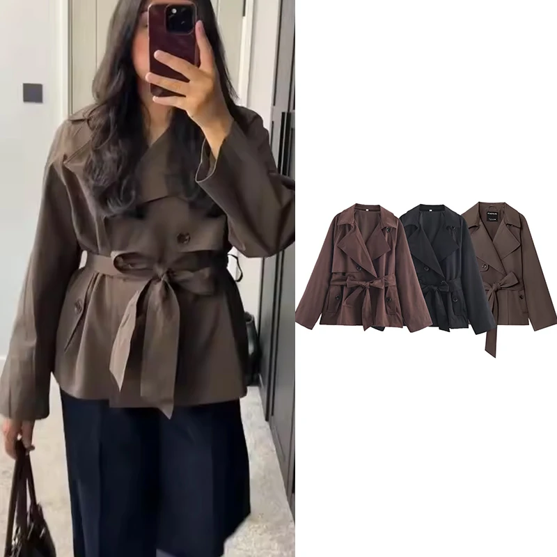 

Women's Jackets Autumn 2025 New Fashion Short Trench Coats Chic Lapel Loose Elegant Women long-sleeved Warm Autumn Street Jacket
