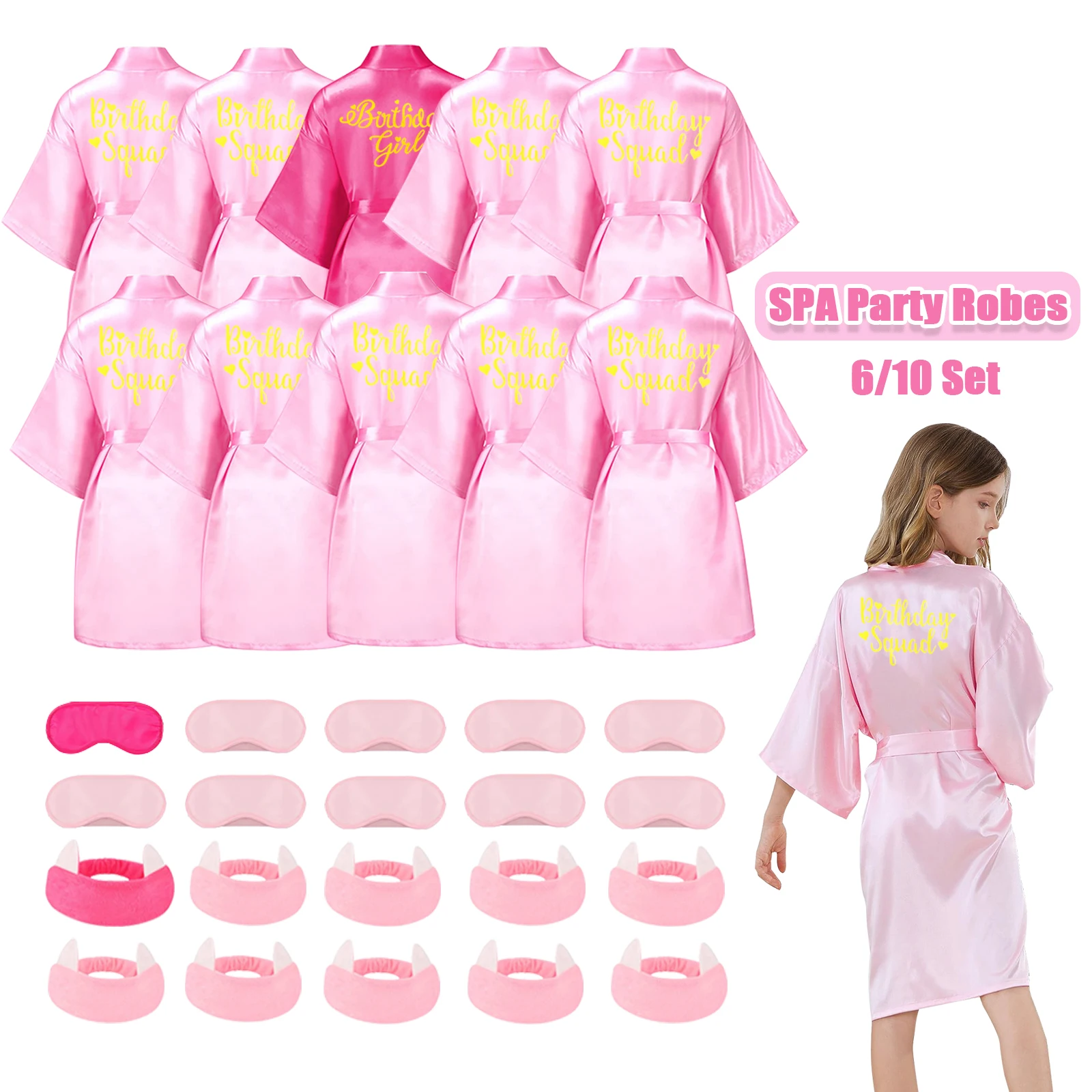 6/10 Set Girls Spa Party Robes Birthday Squad Robes Kimono girl Satin Bathrobes Getting Ready Sleepwear for Birthday Party