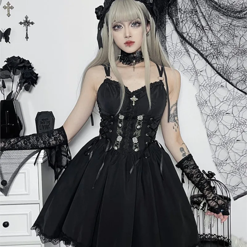 Vestido Halter Gothic, Vestido De Empregada De Renda Preta, Reunidos Por Subcultura