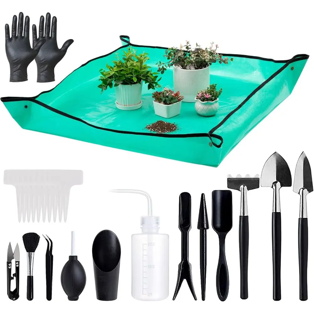 

25-Piece Mini Garden Transplanting Tools Set, Thickened 39.4 Repotting Mat & Plant Tags, Ideal for Indoor Plant Care, Potting, C