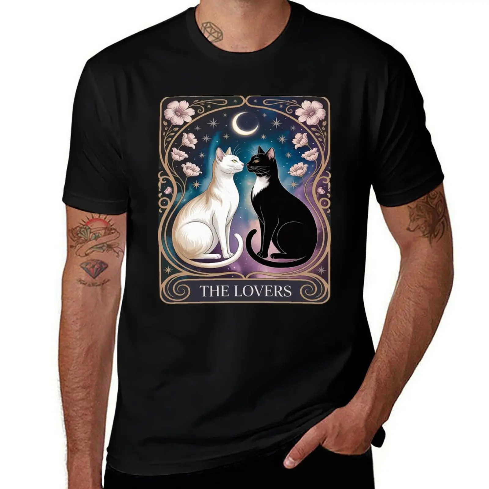 

Cute Cat The Lovers Tarot Card Cat Tarot Card T-Shirt Short sleeve tee cute tops t shirts for men graphic