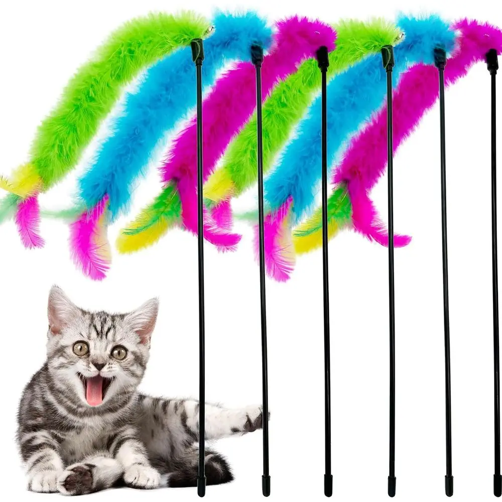 Interactive Cat Feathers Teaser Toy, 6 Pieces, Indoor Cats Play