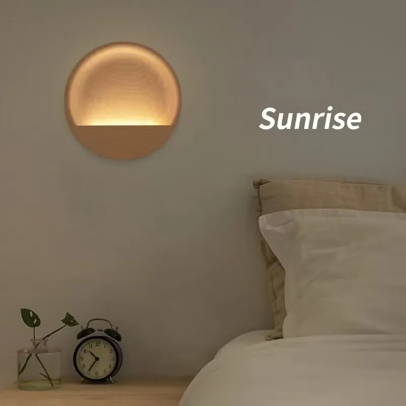 Japanese solid wood wall lamps, sunrise wall lamps, bedside atmosphere lamps, corridor passage lamps, background wall lamps