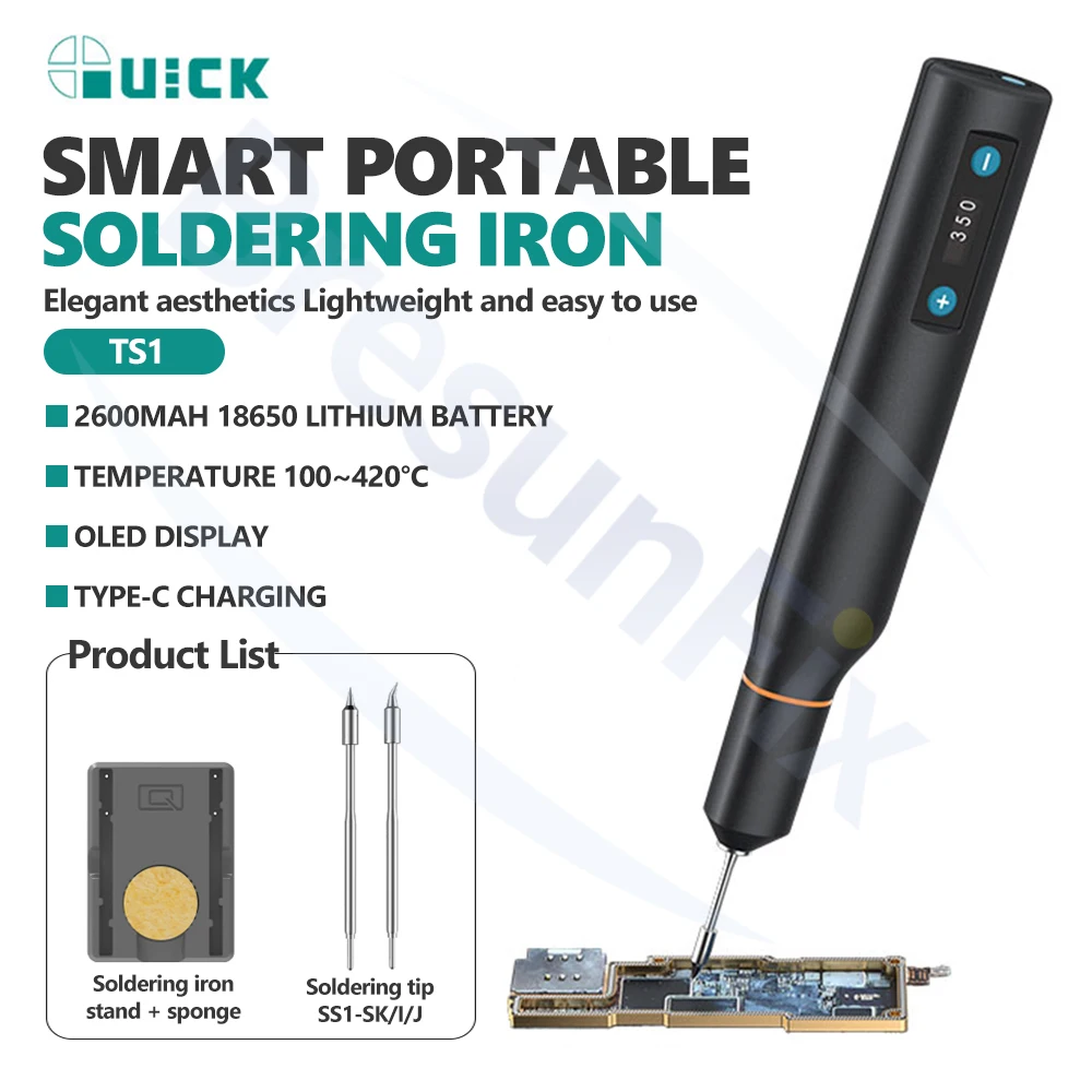 

Quick TS1 Smart Portable Soldering Iron 100~420°C with SS1-SK/I/J Soldering Tips for Mobile Phone Repair Soldering Iron Tool
