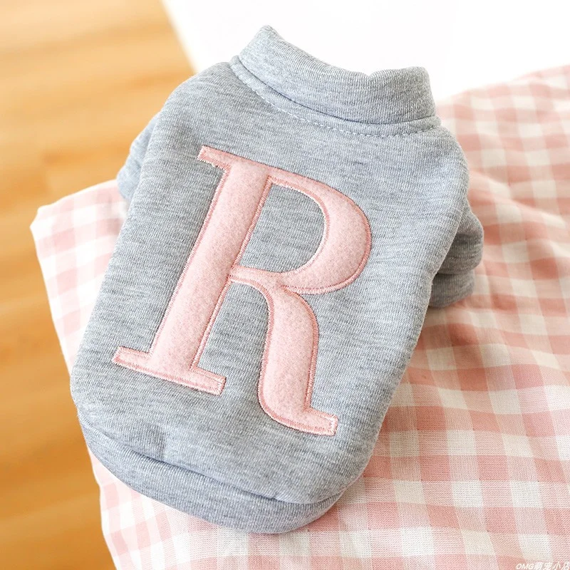 1PC Pet Clothing Cat Spring and Autumn Grey Letter R Coat Suitable for Small and Medium sized Dogs