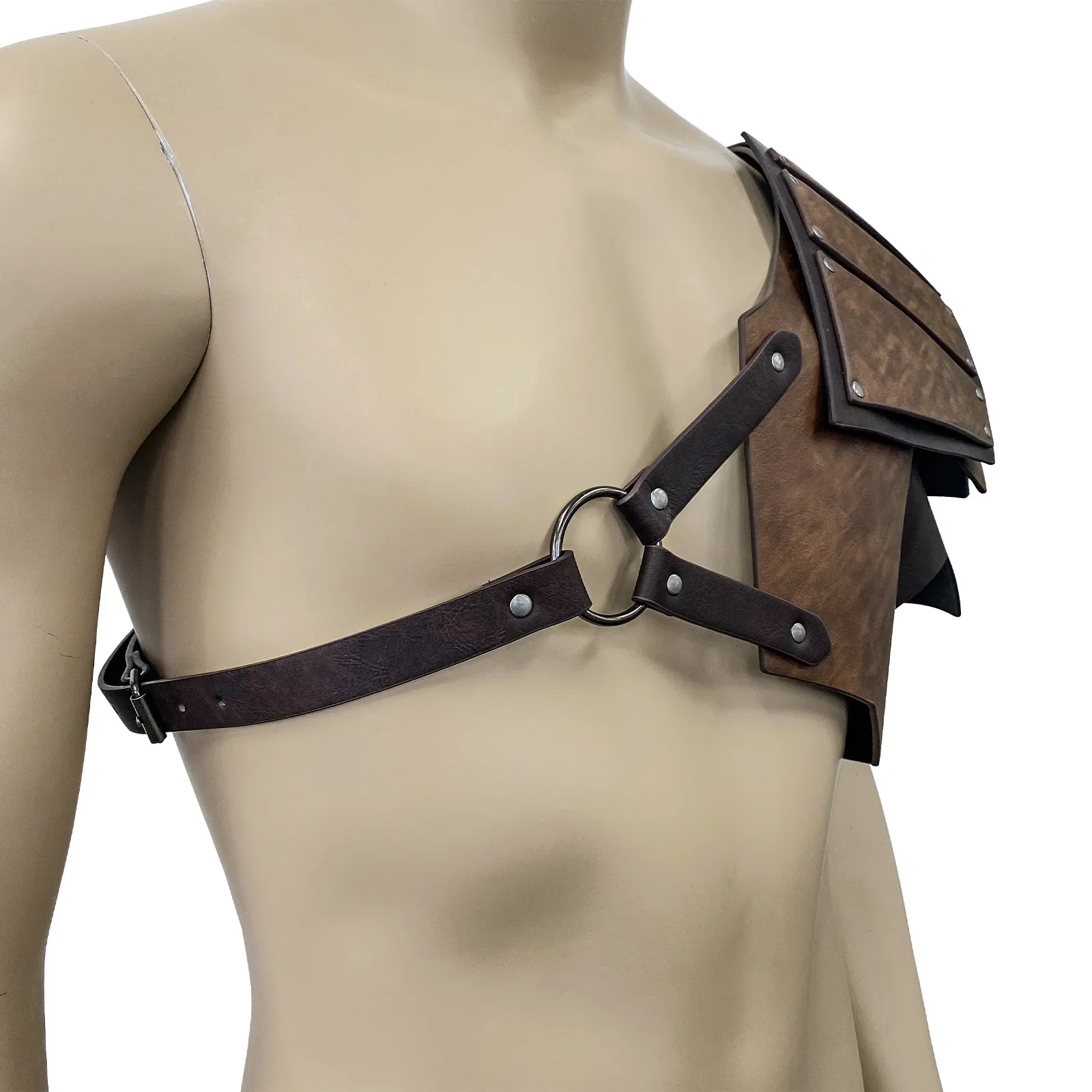 Medieval PU Leather Single Shoulder Armor Nordic Knight Warrior Pauldrons Gladiator Drama Accessories Retro Cosplay Stage Props